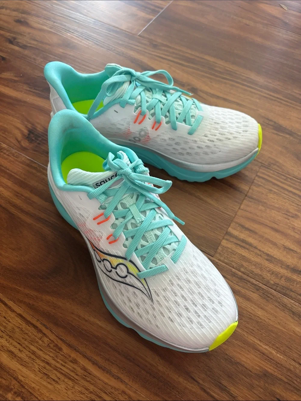 Saucony Women's Athletic Shoes in White, Aqua & Neon Yellow